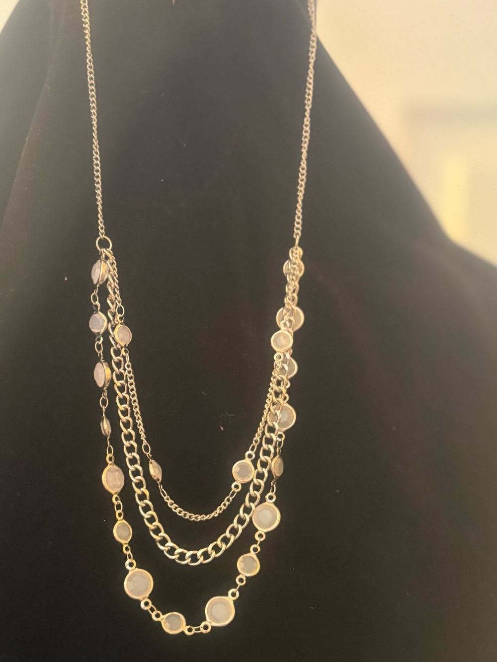 Layered Silver-Tone Moonstone Necklace